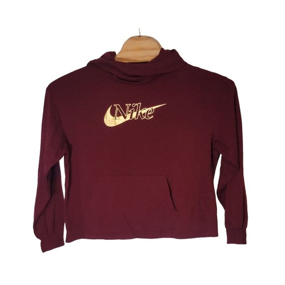 Nike Cowl Neck Hooded Sweatshirt Burgandy Size Medium Women's Hoodie - Picture 1 of 6